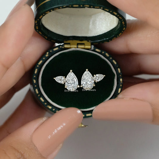 Pear Cut Lab Diamond Duo Cluster Stud Earrings Earrings