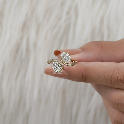 Pear & Oval Cut Lab Diamond Open Bypass Ring with Half Pavé Band Ring