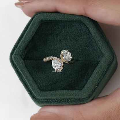 Pear & Oval Cut Lab Diamond Open Bypass Ring with Half Pavé Band Ring