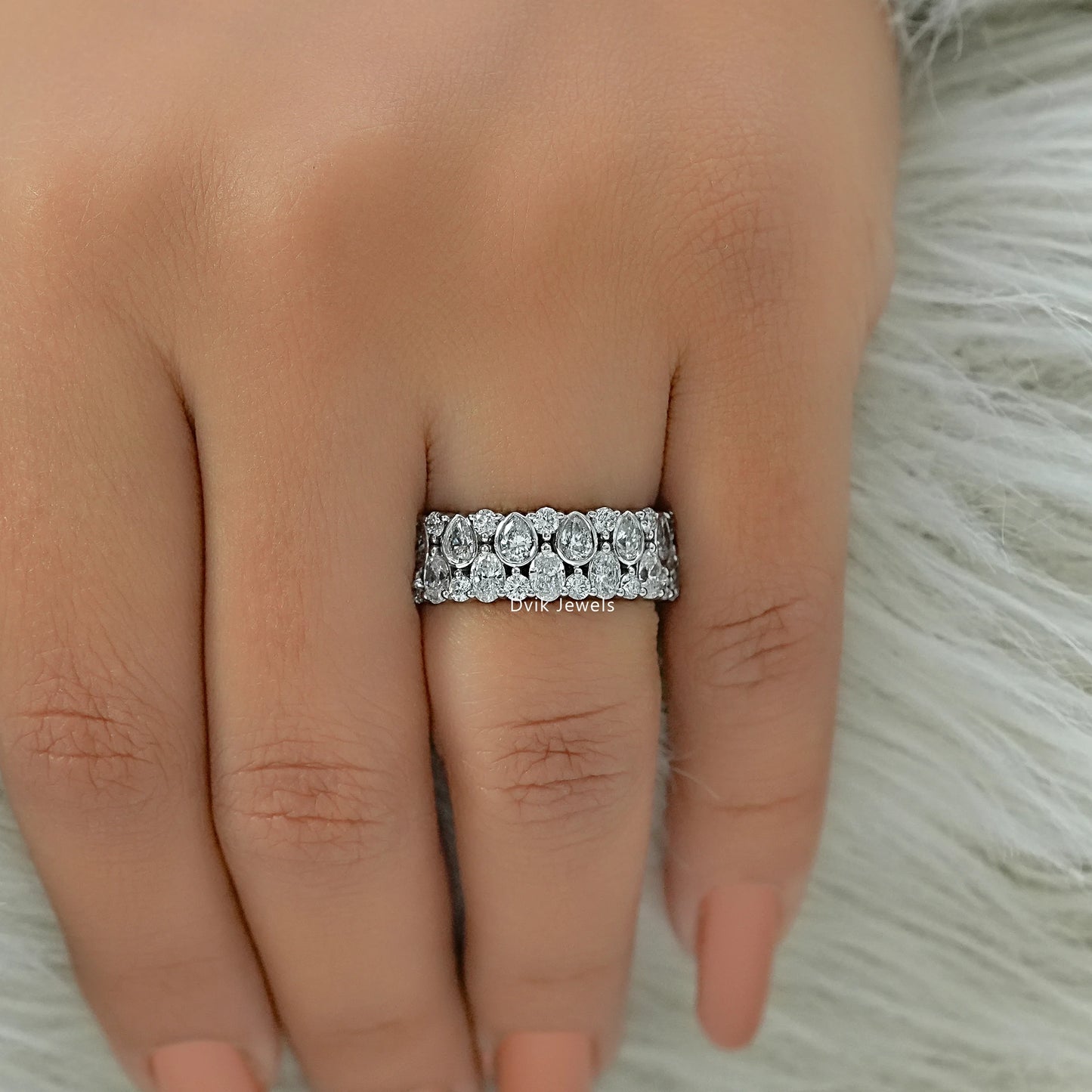 Mixed Cut Lab Diamond Wide Half Eternity Band Ring