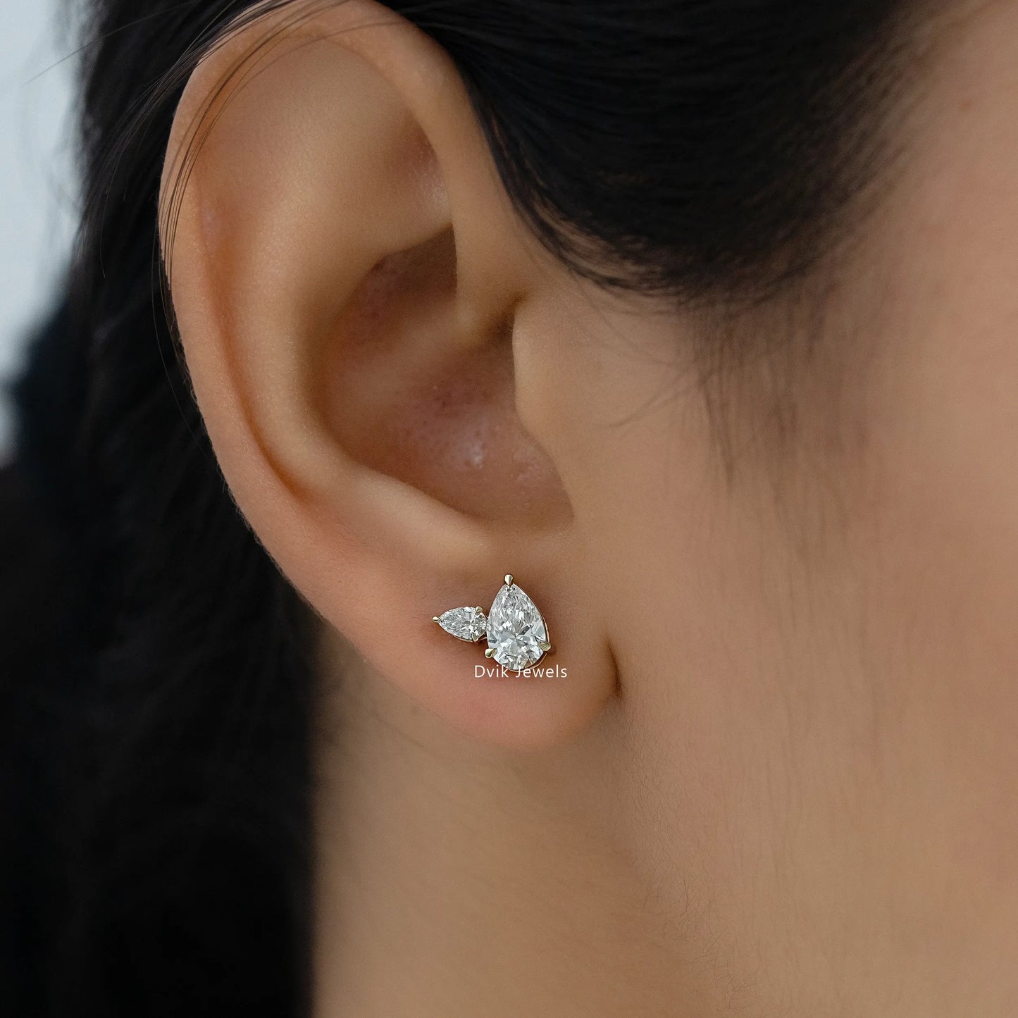 Pear Cut Lab Diamond Duo Cluster Stud Earrings Earrings