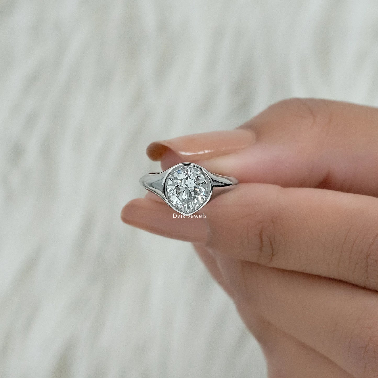 Pear Cut Lab Diamond Bezel Signet Style Ring Ring