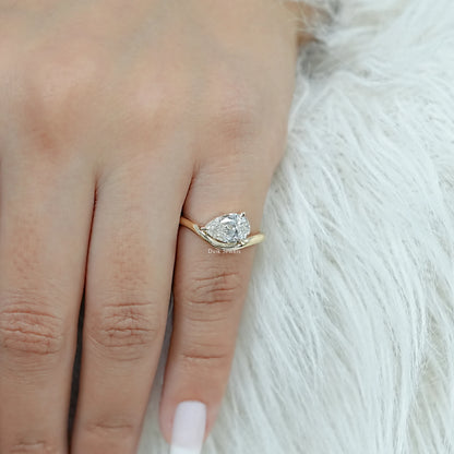 Pear Cut Lab Diamond Curved Solitaire Ring Ring