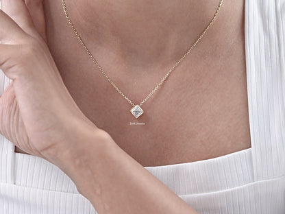 Princess Cut Lab Grown Bezel Set Pendant