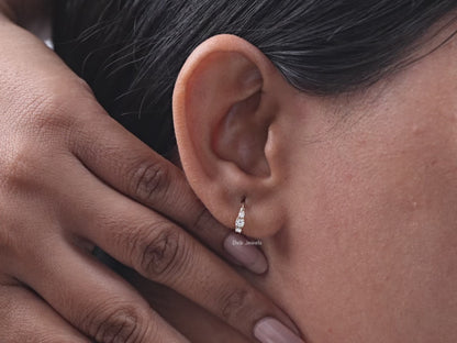 Round Diamond Three Stone Hoop Earrings