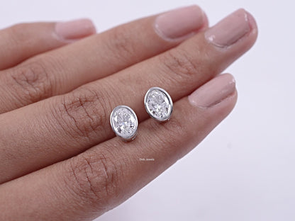 Oval Cut Lab Diamond Bezel Set Stud Earrings