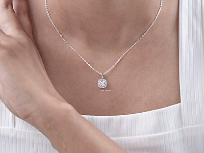 Square Old Mine Cushion Cut Halo Pendant