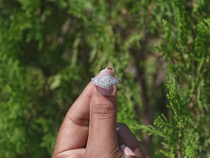 Milgrain Set Halo With Three Stone Engagement Ring