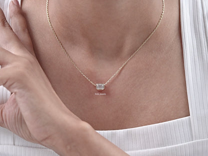 Emerald Cut Bezel Set Diamond Pendant
