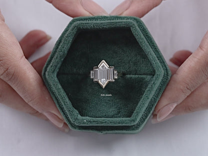 Hexagon Shape Half Bezel Set Five Stone Ring