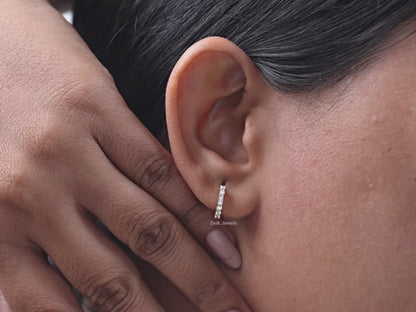 Baguette and Round Diamond Huggie Earrings