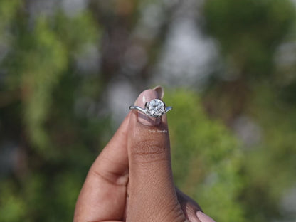 Round Cut Diamond Half Bezel Set Solitaire Ring