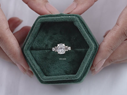 Elongated Cushion Shape Five Diamond Engagement Ring