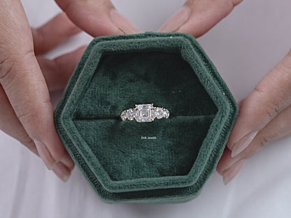 Square Emerald & Round Cut Lab Diamond Five Stone Ring