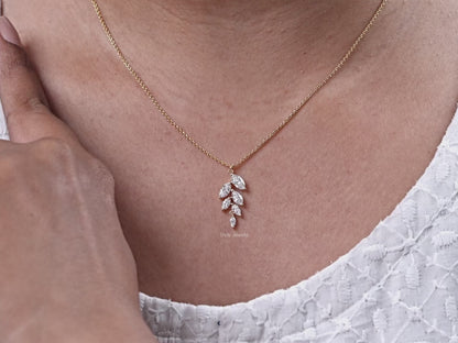 Marquise Cut Lab Diamond Leaf Style Necklace