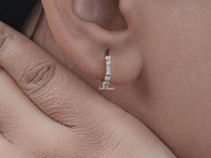 Baguette Cut Lab Diamond Huggie Earrings