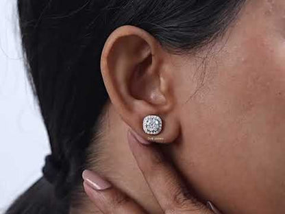 Round Cut Halo Diamond Stud Earrings