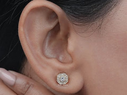 Octagon Shape Round Diamond Halo Stud