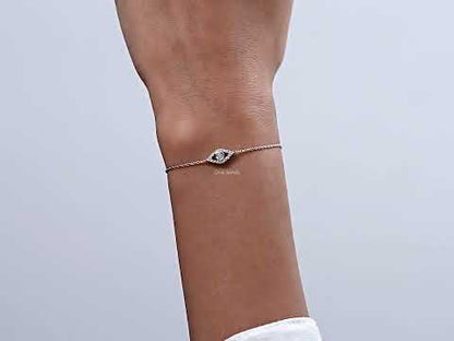 Bezel Set Accent Diamond Evil Eye Chain Bracelet