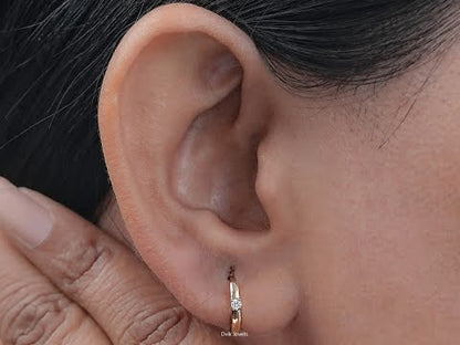 Round Diamond Minimalist Solitaire Hoop Earrings