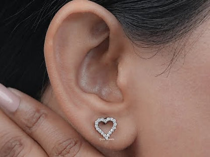 Round Diamond Open Heart Stud Earrings