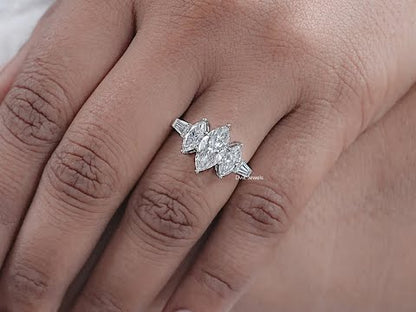 Marquise And Baguette Lab Diamond Five Stone Ring
