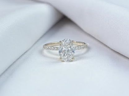 Oval Cut Lab Diamond Solitaire Accent Engagement Ring