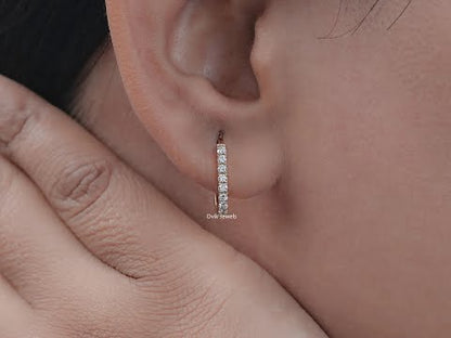 Round Diamond U Shape Hoop Earrings