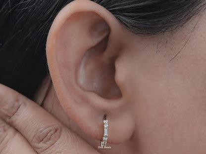 Baguette and Round Diamond Huggie Earrings