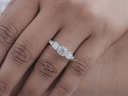 Square Cushion Baguette Accent Five Stone Ring