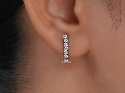 Round Cut Lab Diamond Bar Earrings