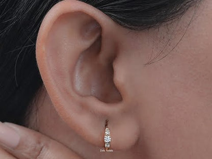 Round Diamond Three Stone Hoop Earrings