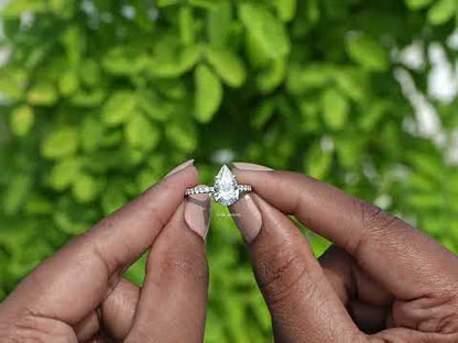 Lab Diamond Pear Cut Solitaire Accent Engagement Ring