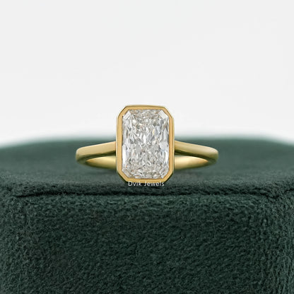 Radiant Lab Diamond Bezel Set Engagement Ring Ring