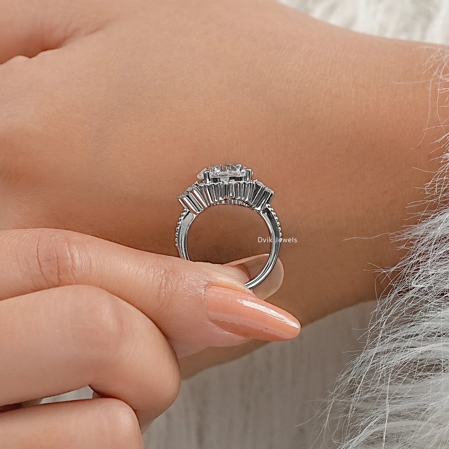 Round Cut Lab Diamond Accent Cluster Ring Ring
