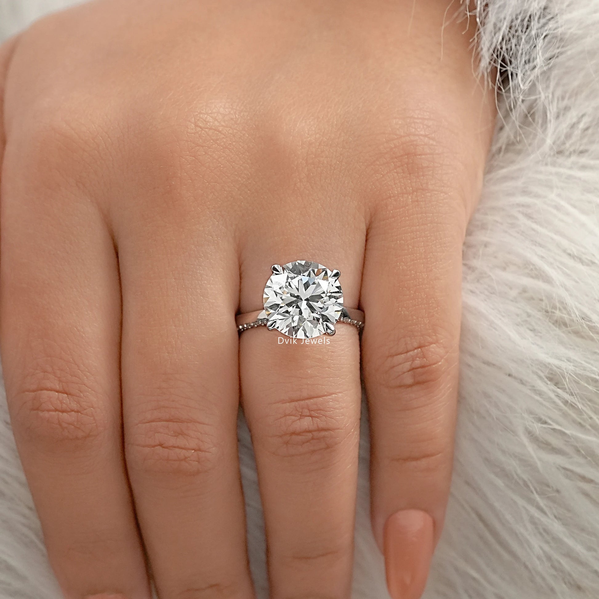 Round Cut Lab Diamond Solitaire Pave Engagement Ring Ring