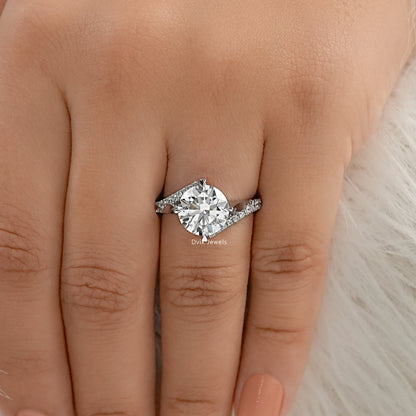 Round Cut Lab Diamond Solitaire Ring with Twisted Pave Band Ring