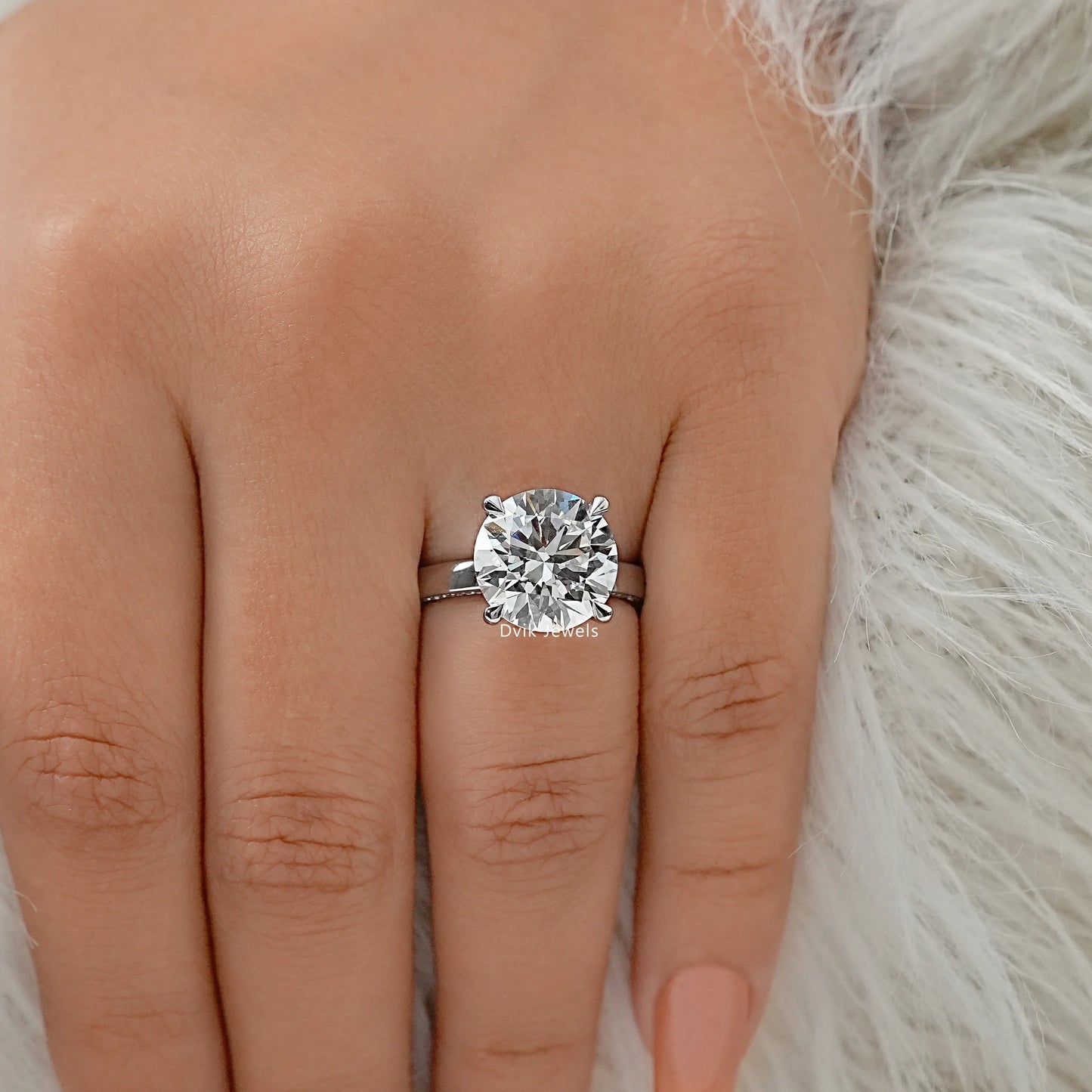 Round Cut Lab Diamond Hidden Halo Pave Solitaire Ring Ring