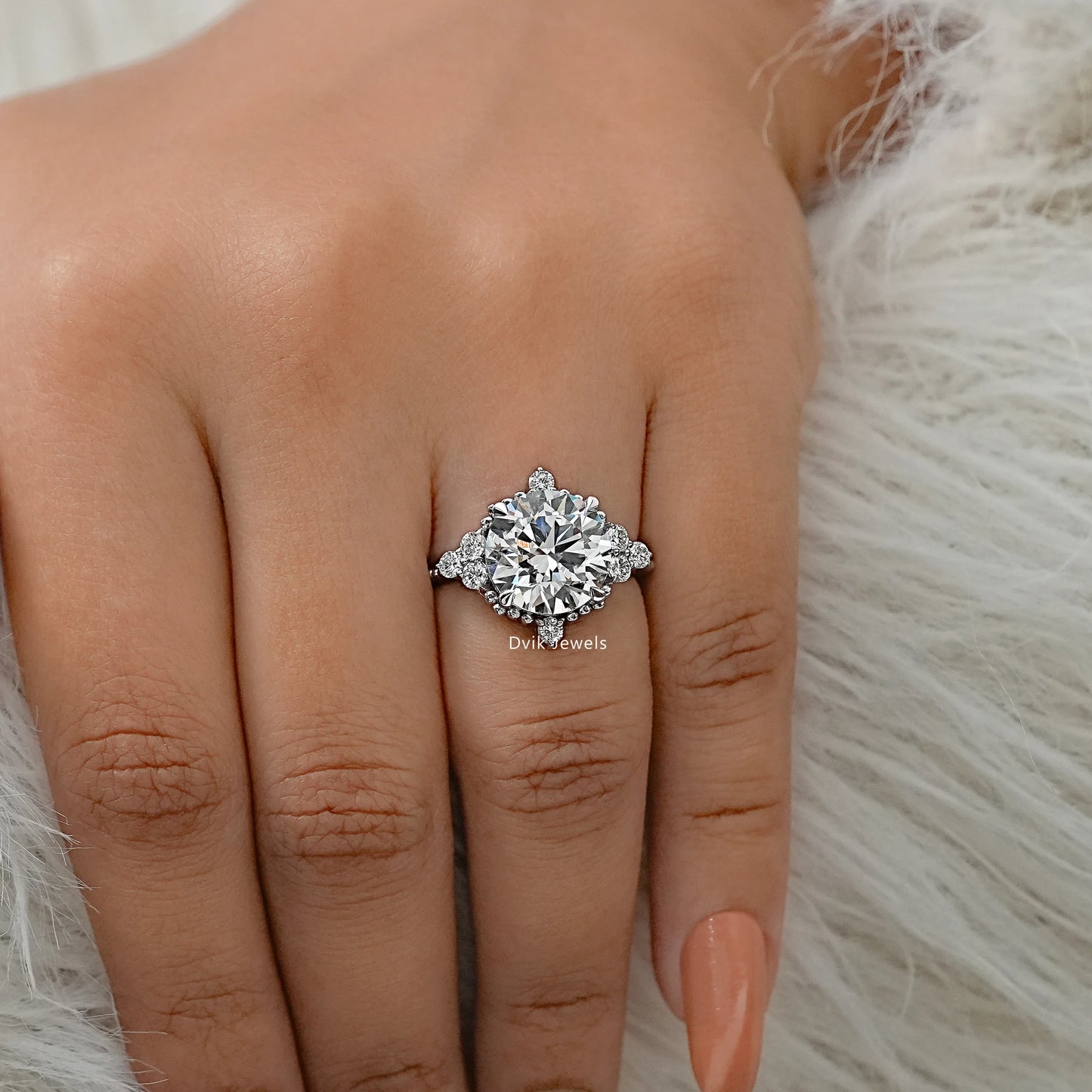 Round Cut Lab Diamond Accent Cluster Ring Ring