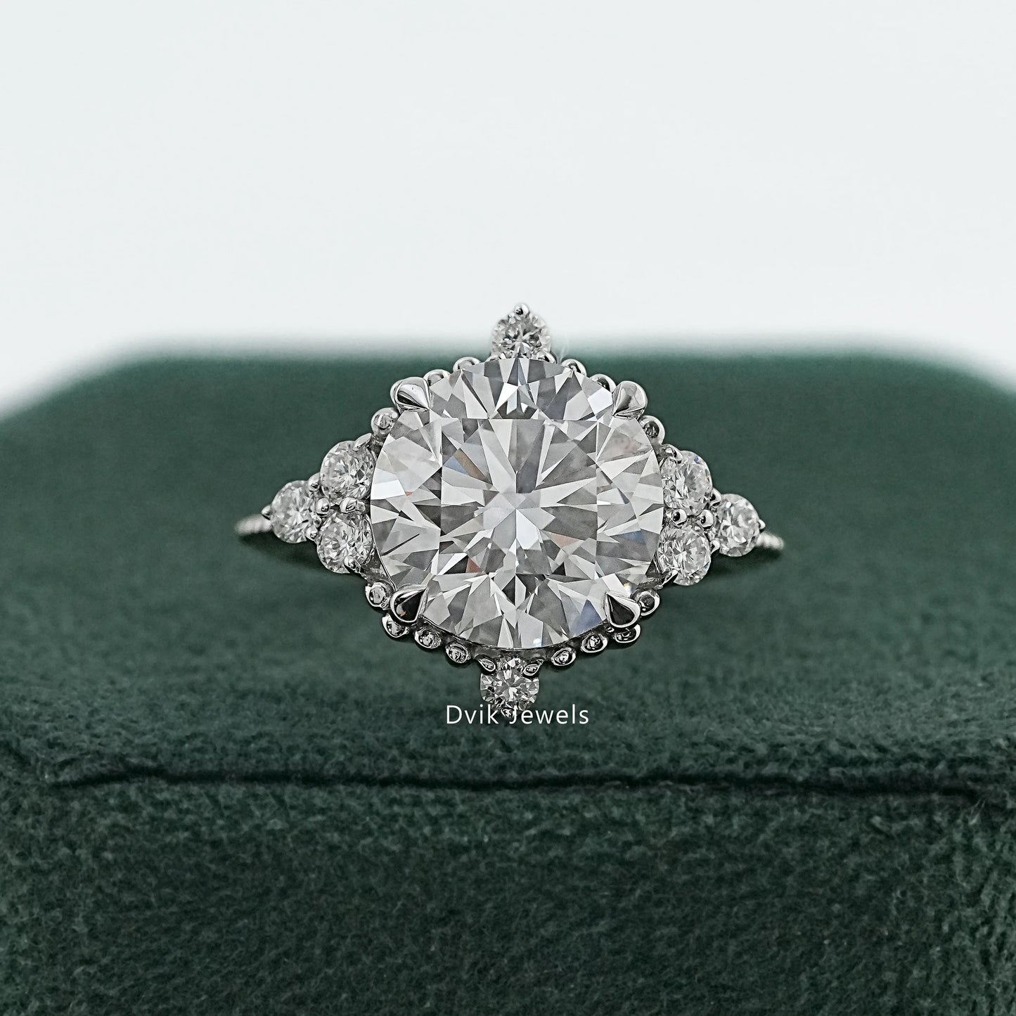 Round Cut Lab Diamond Accent Cluster Ring Ring