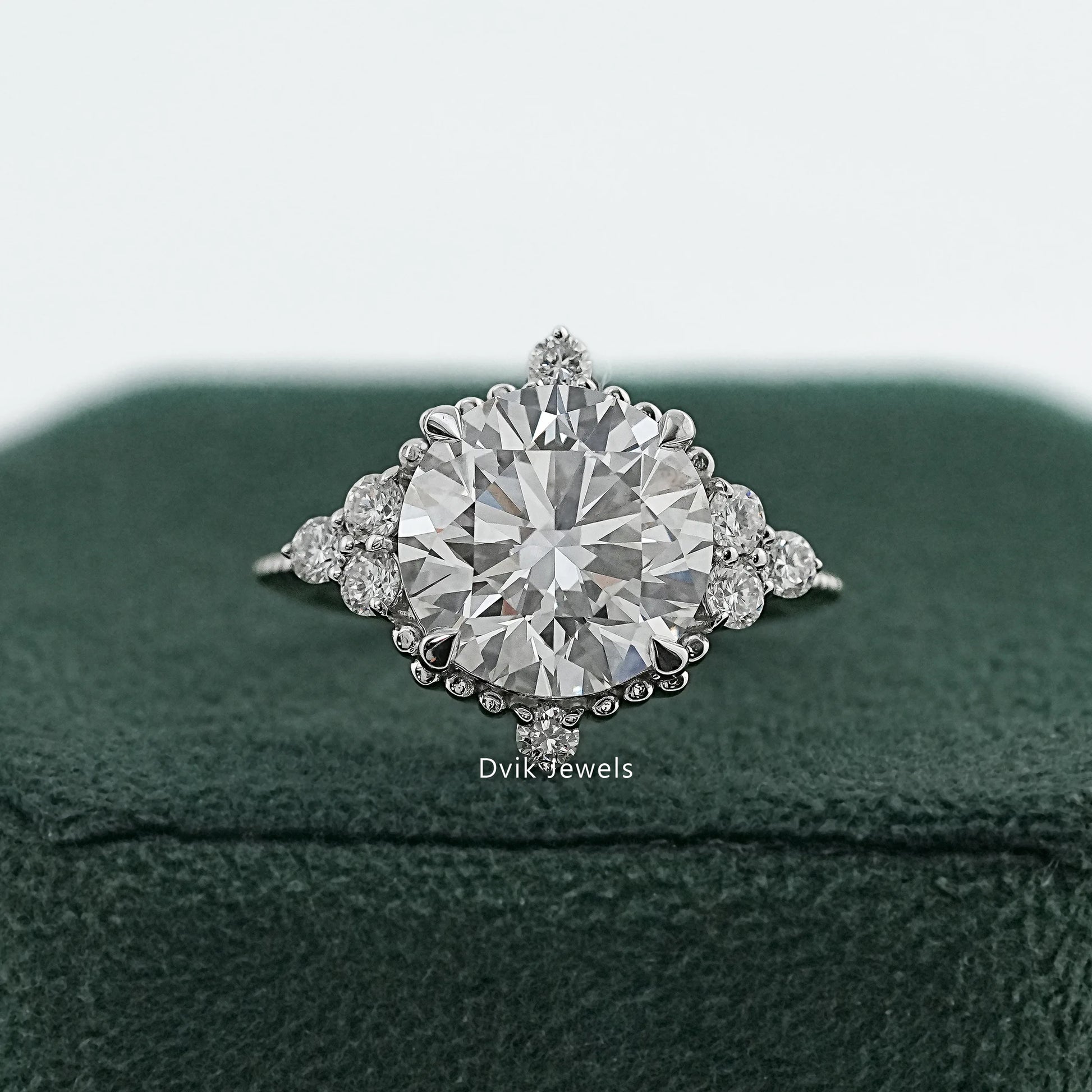 Round Cut Lab Diamond Accent Cluster Ring Ring