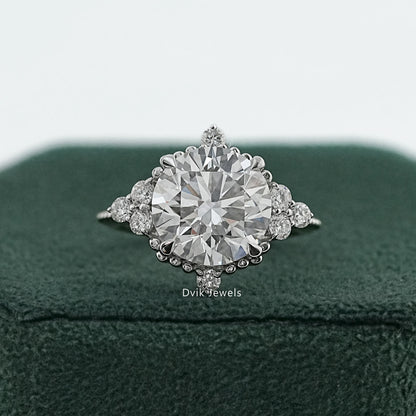 Round Cut Lab Diamond Accent Cluster Ring Ring