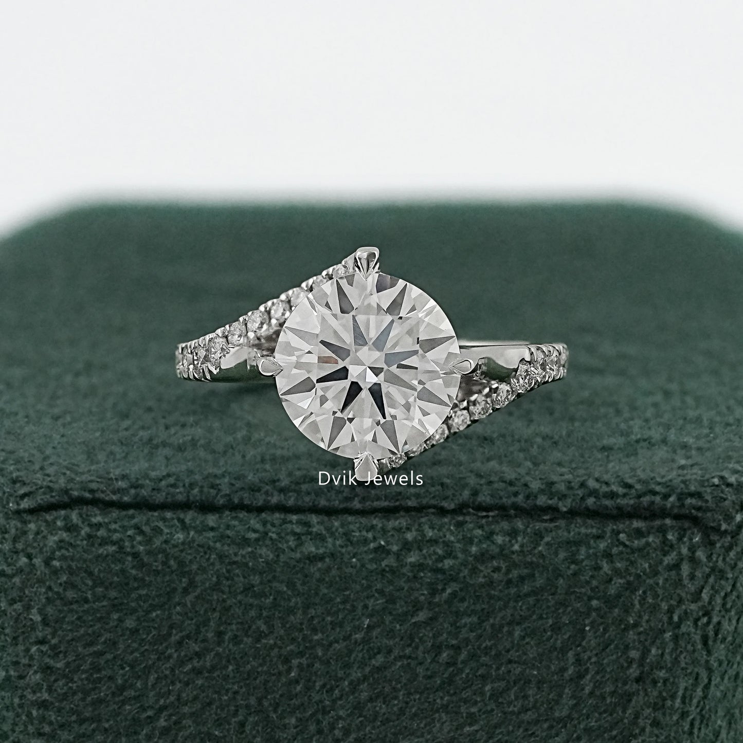 Round Cut Lab Diamond Solitaire Ring with Twisted Pave Band Ring