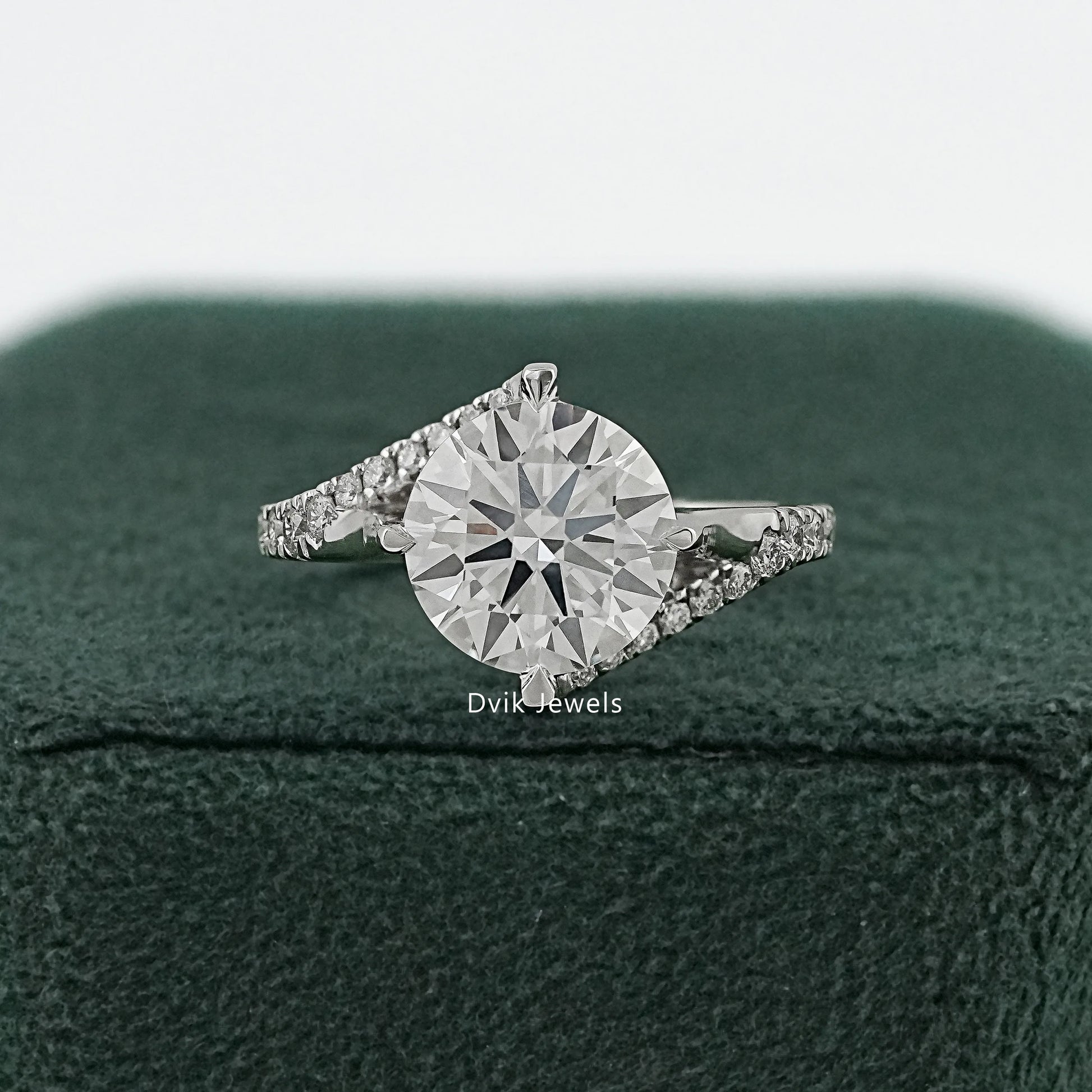 Round Cut Lab Diamond Solitaire Ring with Twisted Pave Band Ring