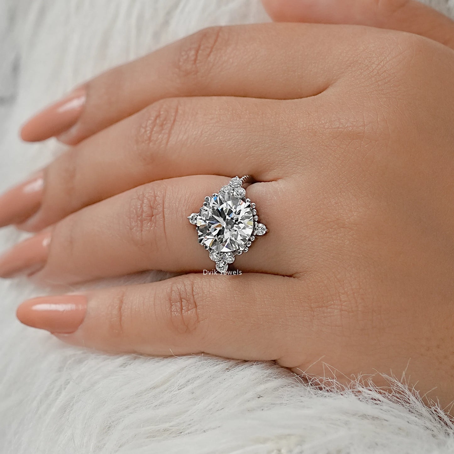 Round Cut Lab Diamond Accent Cluster Ring Ring