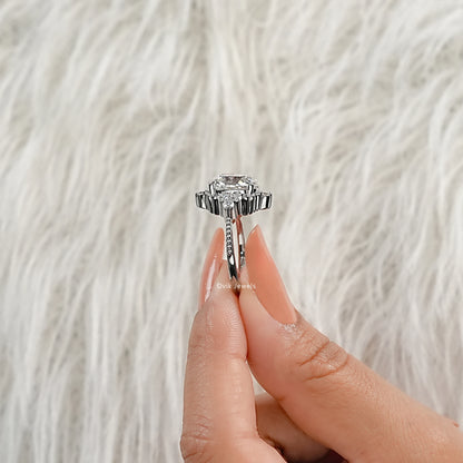 Round Cut Lab Diamond Accent Cluster Ring Ring