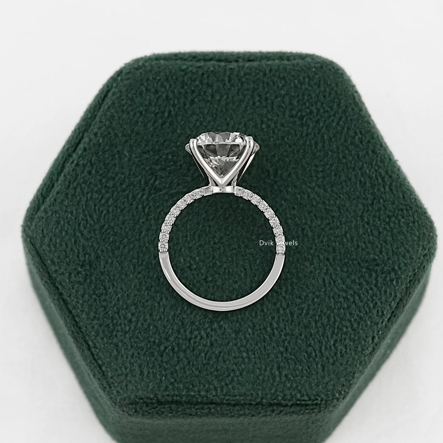 Round Cut Lab Diamond Solitaire Pave Engagement Ring Ring