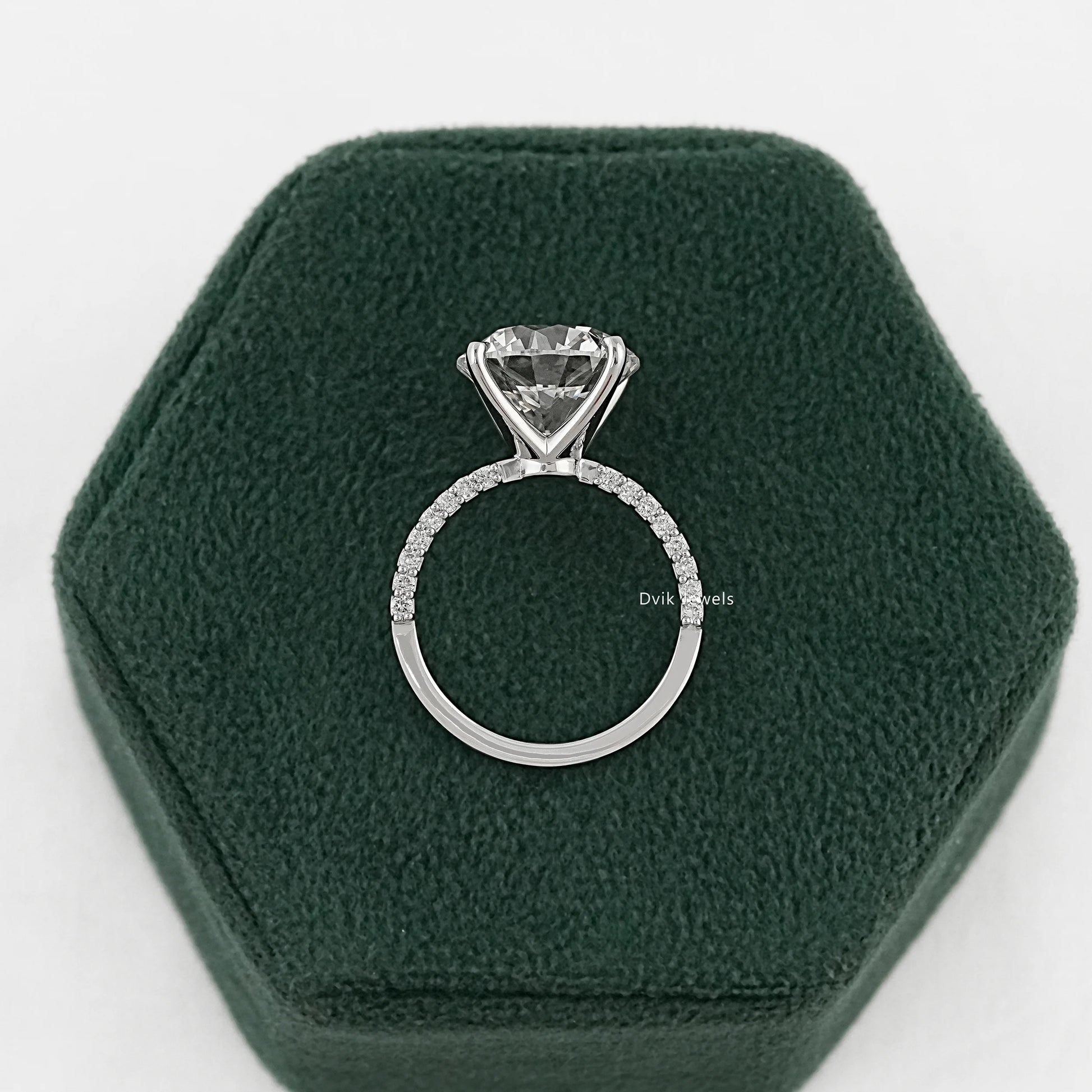 Round Cut Lab Diamond Solitaire Pave Engagement Ring Ring