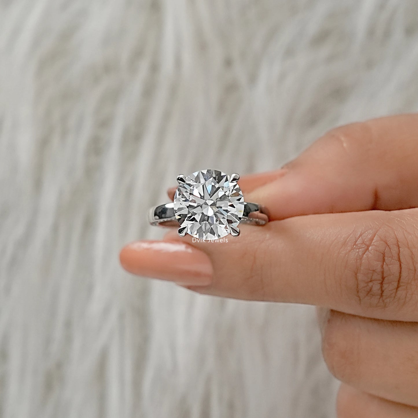 Round Cut Lab Diamond Hidden Halo Pave Solitaire Ring Ring
