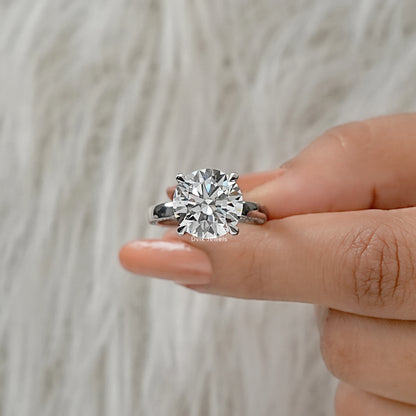 Round Cut Lab Diamond Hidden Halo Pave Solitaire Ring Ring